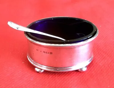 Buy Antique Sterling Silver Condiment Dish With Cobalt Blue Glass Liner And Spoon • 65£
