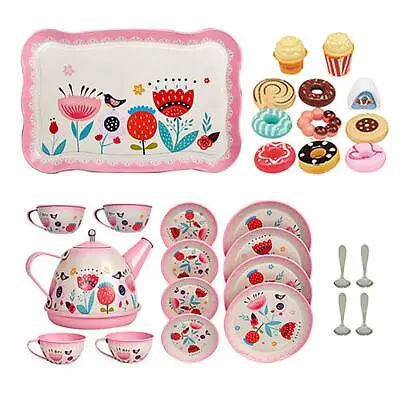 Buy Kids Tea Party Set With Dessert Toys Metal Teapot Saucers Washable Dishes • 14.99£