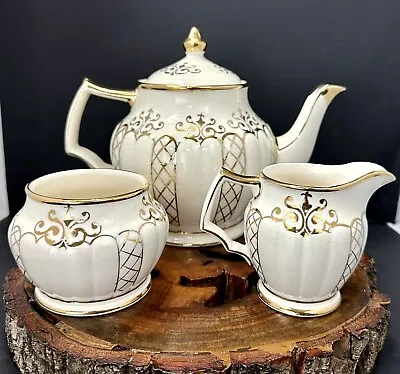 Buy Vintage Antique Sadler England Fine Bone China Teapot Sugar Bowl And Creamer Set • 86.31£