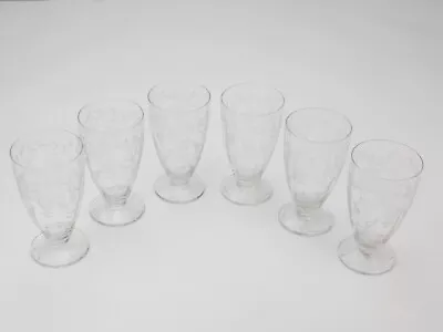 Buy Vintage Heisey Leaf / Floral Etched Crystal Goblet Set Of 5 Glasses 5.5  High • 118.11£