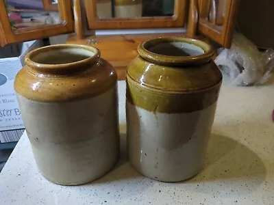 Buy 2x Vintage Salt Glazed Stoneware Vase/ Utensil Jar A9 • 15£