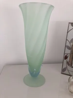 Buy Frosted Green Glass Fluted Flower Vase Art Nouveau • 10£