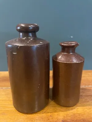 Buy 2 Brown Vintage Glazed Stoneware Bottles - Perfect For Wedding Or Home Decor • 10£