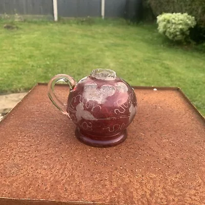Buy Cranberry Flash Glass Vintage With Vine Leaves • 10£