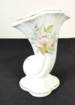 Buy Vintage Maryleigh Pottery Cornucopia Vase White Pink Floral Horn Shell 8  • 7.55£