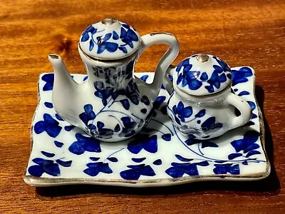 Buy Miniature Dolls House China Coffee Tea Set. Blue & White Floral Design. • 3.99£