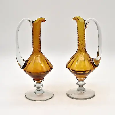 Buy Pair Of Vintage Glass Amber Colour Decanters Jug Pitcher • 14.99£