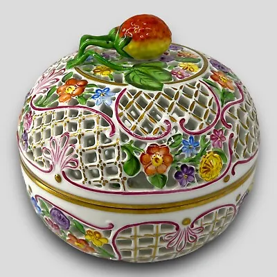 Buy Herend Hungary Reticulated Bowl Box Bon Bon Potpourri Strawberry Finial #6212 • 165.96£