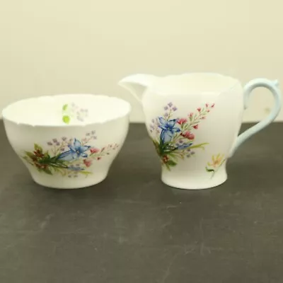 Buy Shelley Wild Flowers Sugar Bowl And Milk Jug Creamer Pattern #13668 Vintage • 22.50£
