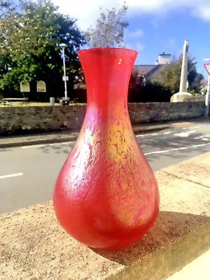 Buy Vintage Signed Iridescent Red Royal Brierley Studio Glass Vase By Michael Harris • 45£
