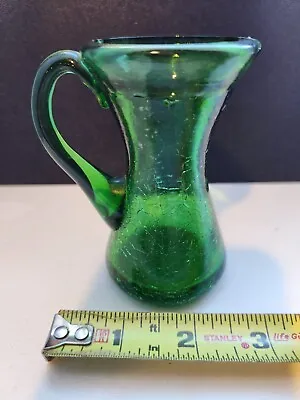 Buy Vintage Green Cracked / Crackled Glass Pitcher/Vase 3 3/4 Inches Tall • 14.23£