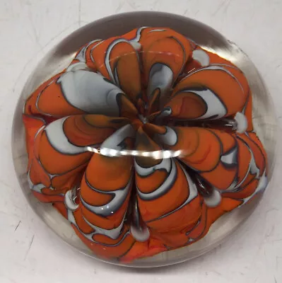 Buy Vintage St Clair 4” Wide Ribbon Art Glass Paperweight Signed Orange White Black  • 42.42£