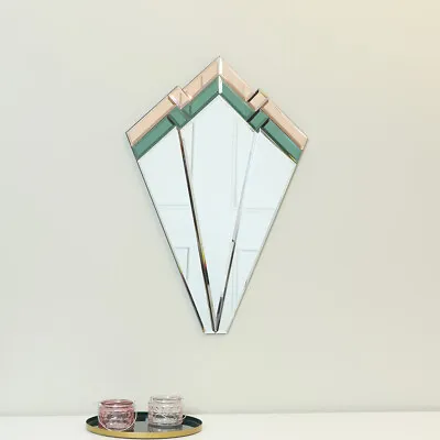 Buy Green & Pink Glass Art Deco Fan Wall Mirror Vintage Antique Wall Mounted Boho • 56.20£