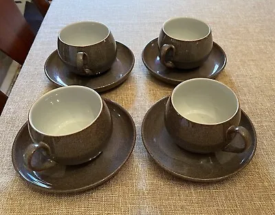 Buy Four Vintage Denby England Ribbed Greystone Stoneware Tea Coffee Cup & Saucer • 47.41£