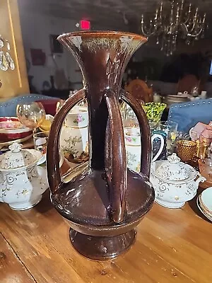Buy 16  Large Mid Century Vintage Espresso Brown Pottery Vase Signed  • 75.30£