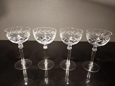 Buy FOUR 1930s VINTAGE FOSTORIA HOLLY CHAMPAGNE COCKTAIL GLASSES VALENTINE'S DAY!! • 28.45£