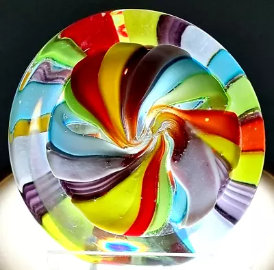 Buy ART GLASS PAPERWEIGHT Concave Rainbow Swirl Disc 1995 VINTAGE RARE VG+++ • 14.99£