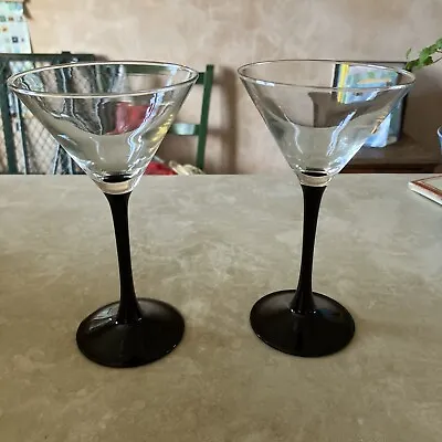 Buy Pair Of Vintage Black Stem Cocktail Glasses X 2 1980’s. Luminarc Style-Ebony • 22£