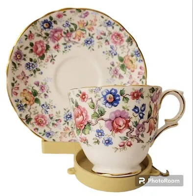 Buy Rare Vintage Fine Bone China Chintz Staffordshire England Floral Teacup Saucer • 18.90£