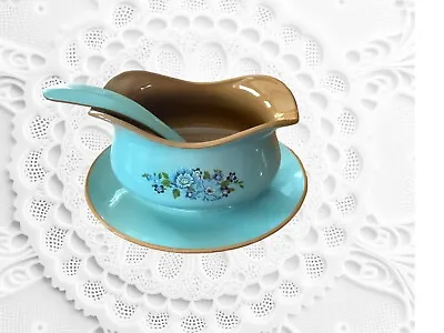 Buy Taylor Smith & Taylor Azura Blue/Brown Floral Gravy Boat Drip Dish And Ladle • 28.45£