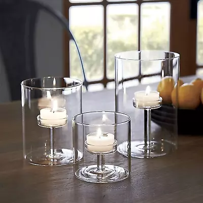 Buy Hurricane Candle Holders Glass Tea Light Candle Holders Pillar Candles Set Of 3 • 34.67£