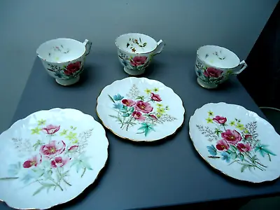 Buy Stunning  Vintage Aynsley Bone China Cups X 3   And 3 Side Plates-floral Pattern • 8£