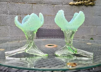 Buy Fabulous Pair Antique Uranium Vaseline Glass Vases Webb Walsh Thorn Flowers A1 • 395£