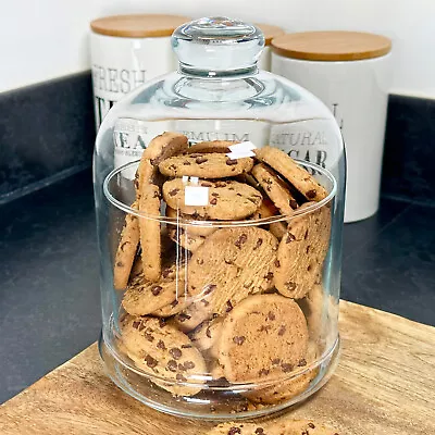 Buy Glass Biscuit Jar With Lid Round Kitchen Snacks Clear Round Cookie Storage Bowl • 14.99£