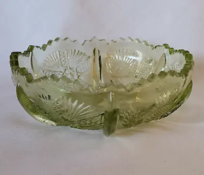 Buy Vtg Thistle Candy Dish Nut Bowl Antique Sawtooth Green Brilliant Cut Glass Bee • 24.55£