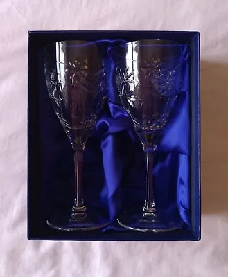 Buy 2 X Royal Doulton Crystal 'Jasmine' Wine Glasses 7” Tall In Presentation Box EXC • 45£
