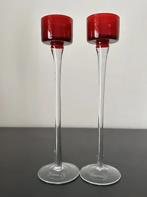 Buy Vintage Colonial Pair Candle Holders Glass Tea Light Pillar Ruby Red 25cm • 10£