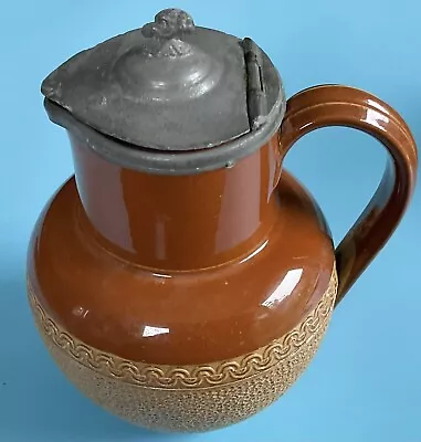 Buy Antique Langley  Ware With Pewter Lid Stoneware  Water Jug C1920 • 10£