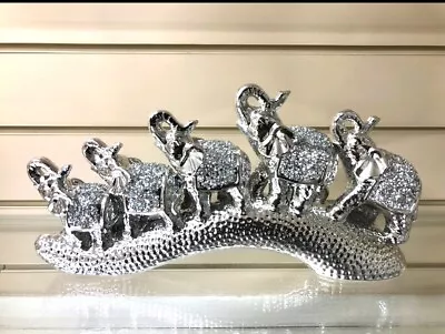 Buy Crushed Diamond Elephant Family Crystal Shelves Ornament Glitter Display Bling • 29.99£