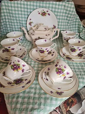 Buy Royal Windsor Violet 22 Piece Tea Set, Trios, Milk Jug, Sugar Bowl, Cake Plate • 39.99£