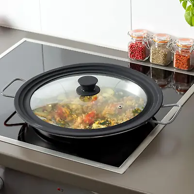 Buy 24/26/28cm Silicone Tempered Glass Lid Heat Resistant Pots Fry Pans Wok Cookware • 10.99£