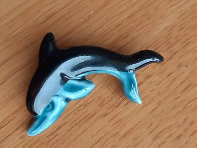 Buy Vintage Poole Pottery Dolphin Brooch. Black/Blue 5cm X 3cm No Chips • 3£