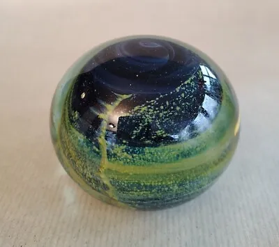 Buy Large Mdina Signed Glass Paperweight Aqua & Yellow Sea And Sand Vintage 1970s • 14£