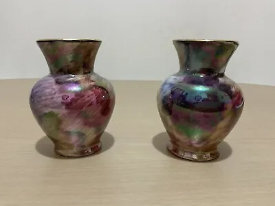 Buy Oldcourt Ware Rare Iridescent Multicoloured Lustre Vintage Bud Vases 1 Pair • 10£