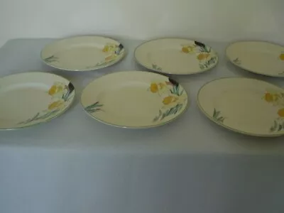 Buy Burleigh Ware Art Deco Zenith - Set Of 6 8'' Plates. Daffodil 4813 Pattern. VGC • 35£
