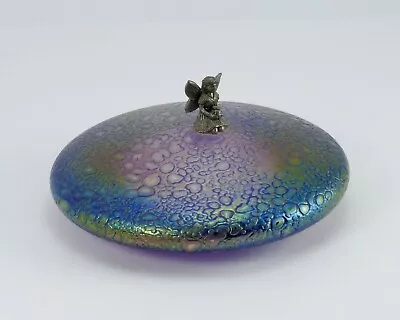 Buy Heron Peacock Lustre Glass Disc Paperweight With Silver Fairy • 8.50£