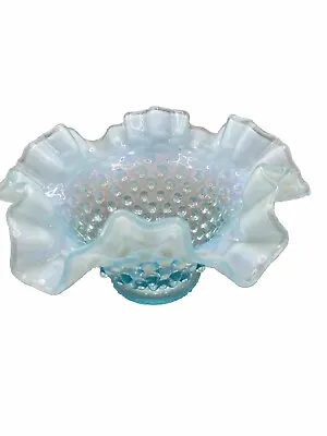 Buy Fenton Candy Dish Bowl Blue Opalescent Hobnail Crimped Ruffle Vintage 6” Wide • 37.93£