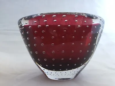 Buy Vintage 60s Vicke Lindstrand Bubble Encased Vase / Bowl In Red For Kosta Sweden • 100£