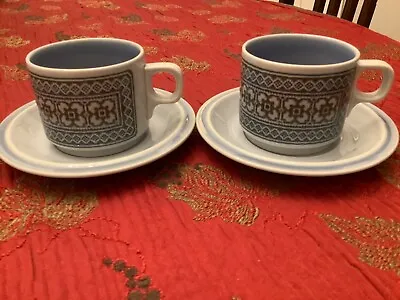 Buy Hornsea Pottery Blue Tapestry Cups & Saucers X 2 • 5.50£