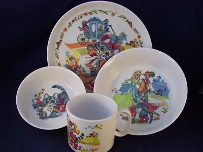 Buy Oneida Ware Deluxe Puss 'n Boots Melamine Child Dinner Set 4pc Plate Bowls Cup • 14.41£