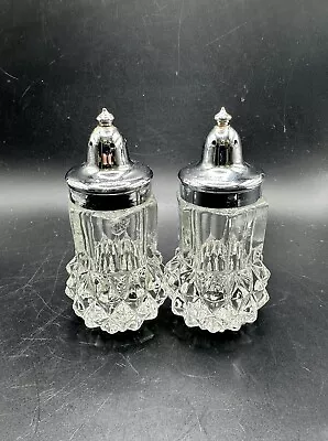 Buy VINTAGE PRESSED GLASS SALT AND PEPPER SHAKERS WITH DIAMOND PATTERN 3-3/4  *chips • 5.65£