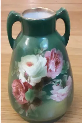 Buy Floral Decoration Green Two Handle Vase 12cm Mid Century Vintage • 8£