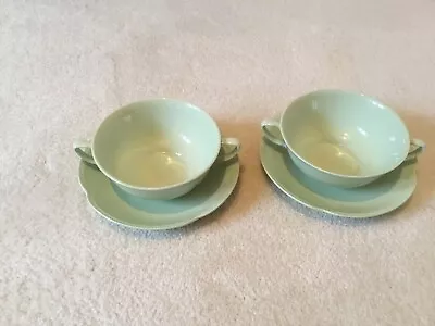 Buy 2 X Johnson Bros Greendawn Soup Coupe & Saucer Stands Retro 1950s Utility Ware • 9.99£