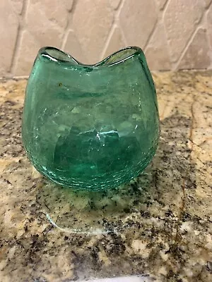 Buy VTG Mid Century Modern Green Crackle Pinched Vase Bowl Art Glass • 21.12£