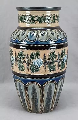 Buy Doulton Lambeth Blue Floral Brown Green & Beige Stoneware Vase C. 1880-1902 • 239.22£