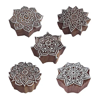 Buy Round Wooden Printing Stamps (Set Of 5) - DIY Fabric Paper Clay Pottery Block • 11.99£